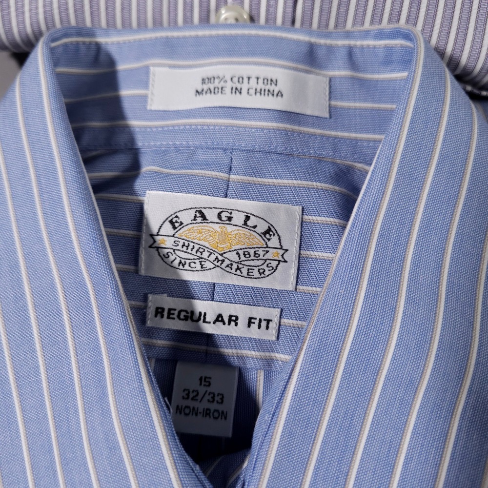 Eagle Shirtmakers Dress Shirt Men 15 32/33 Blue Purple Striped Non-Iron Lot of 4 - Picture 4 of 5